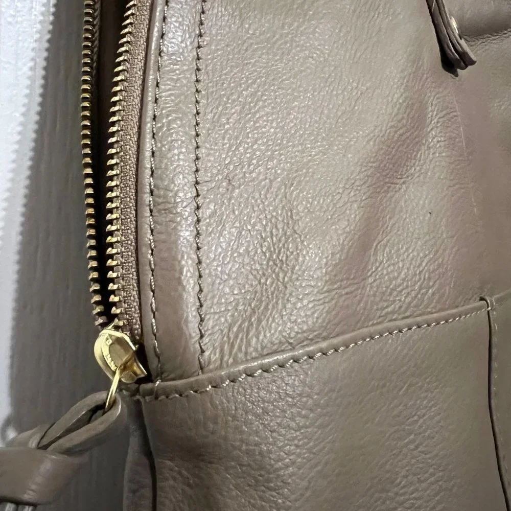 KOOBA Large Taupe Leather Purse-2 Straps-Soft-Gold-Purple Lining-Expands-Hobo